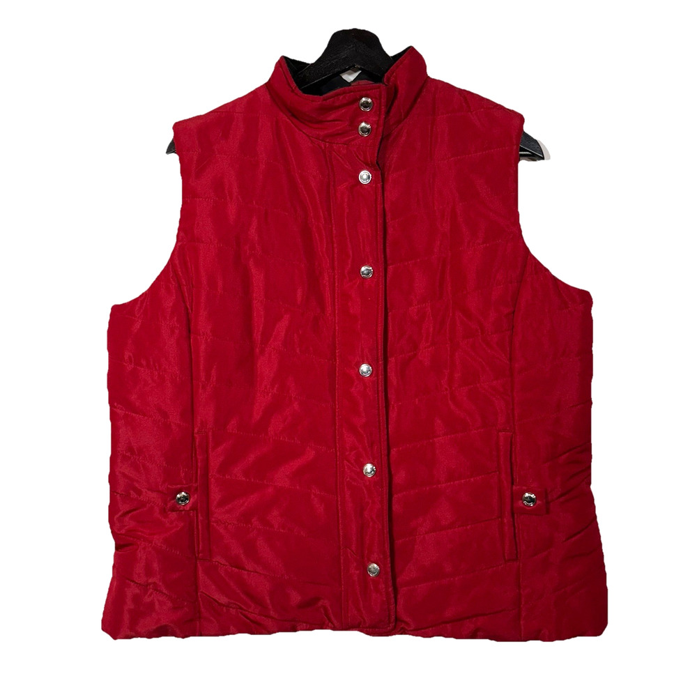 Reversible Red Black Vest Puffer Quilted Zip & Snap Jones New York Sport Size L
